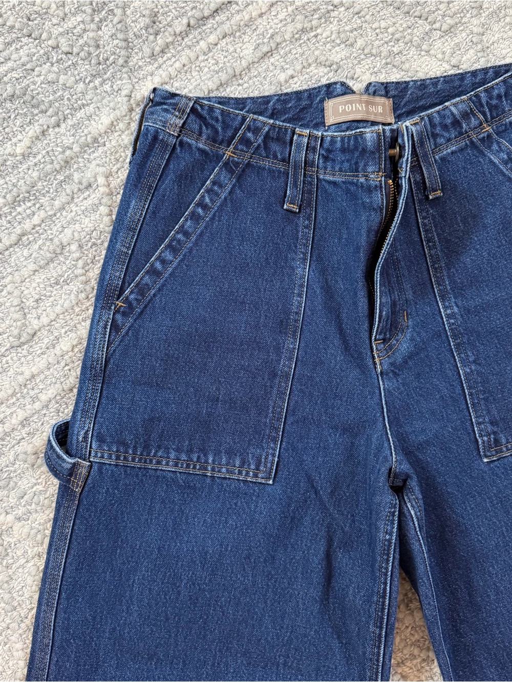 Wide-Leg Dark Blue Denim Jeans - Casual Flare - Picture 5 of 7